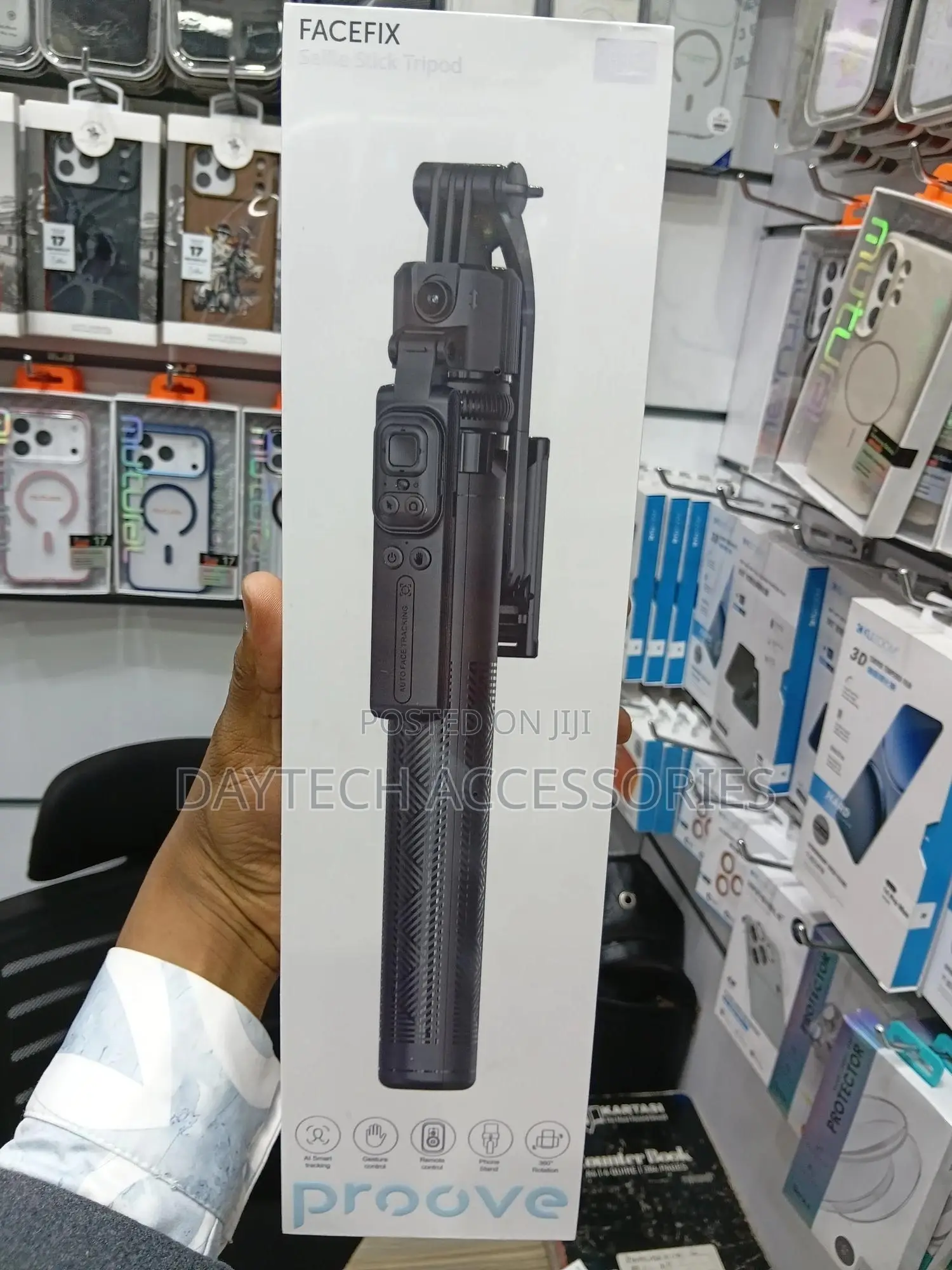 This Is a Proove Facefix Ai Face Tracking Selfie Stick Tripod in Black