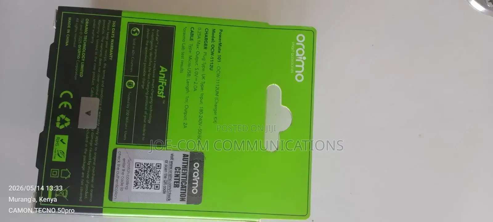 Oraimo 10 Charger With Cable