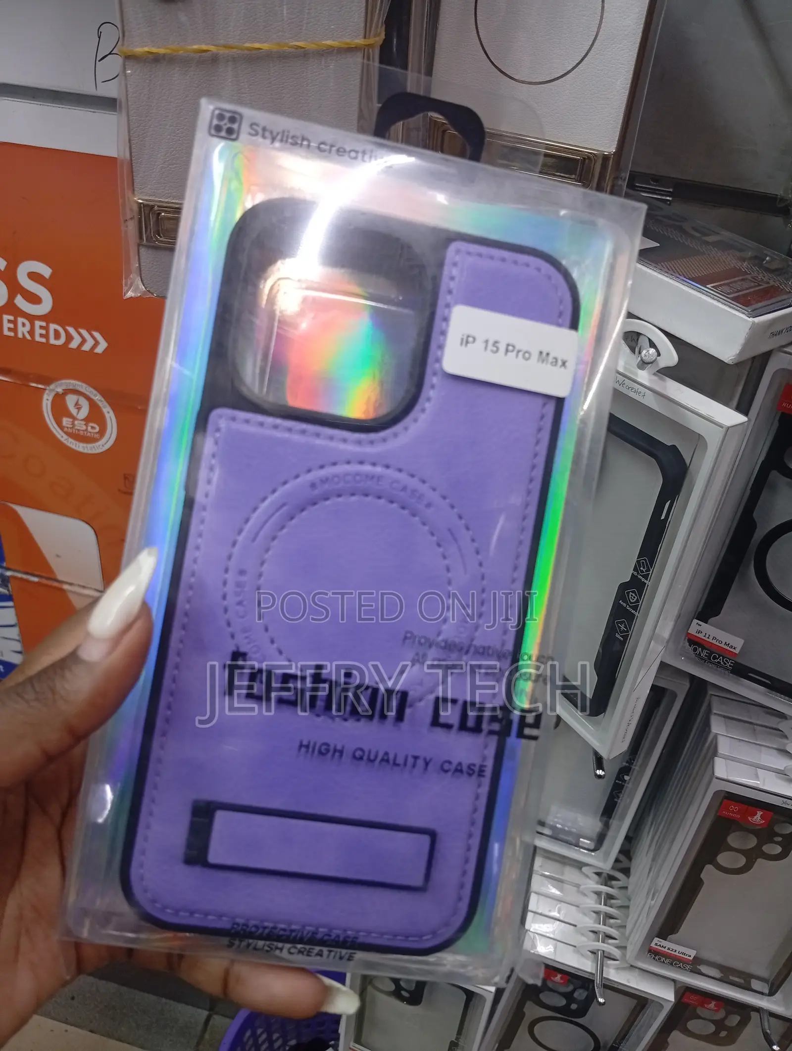 Purple Leather Magsafe Phone Case Designed for the iPhone 15 Pro Max.
