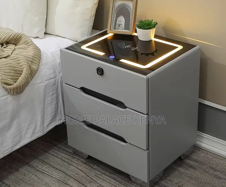 Bedside Table: 3 Drawer Led Smart Nightstand