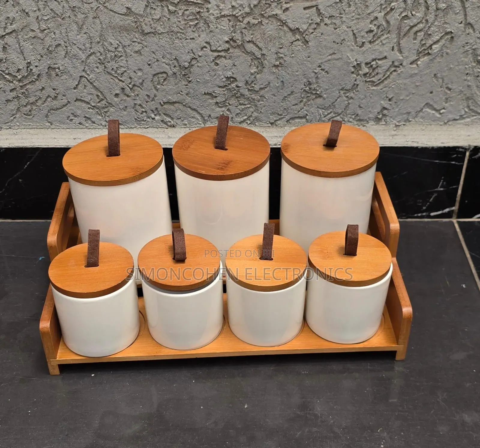 7pcs Ceramic Canister With Bamboo Stand
