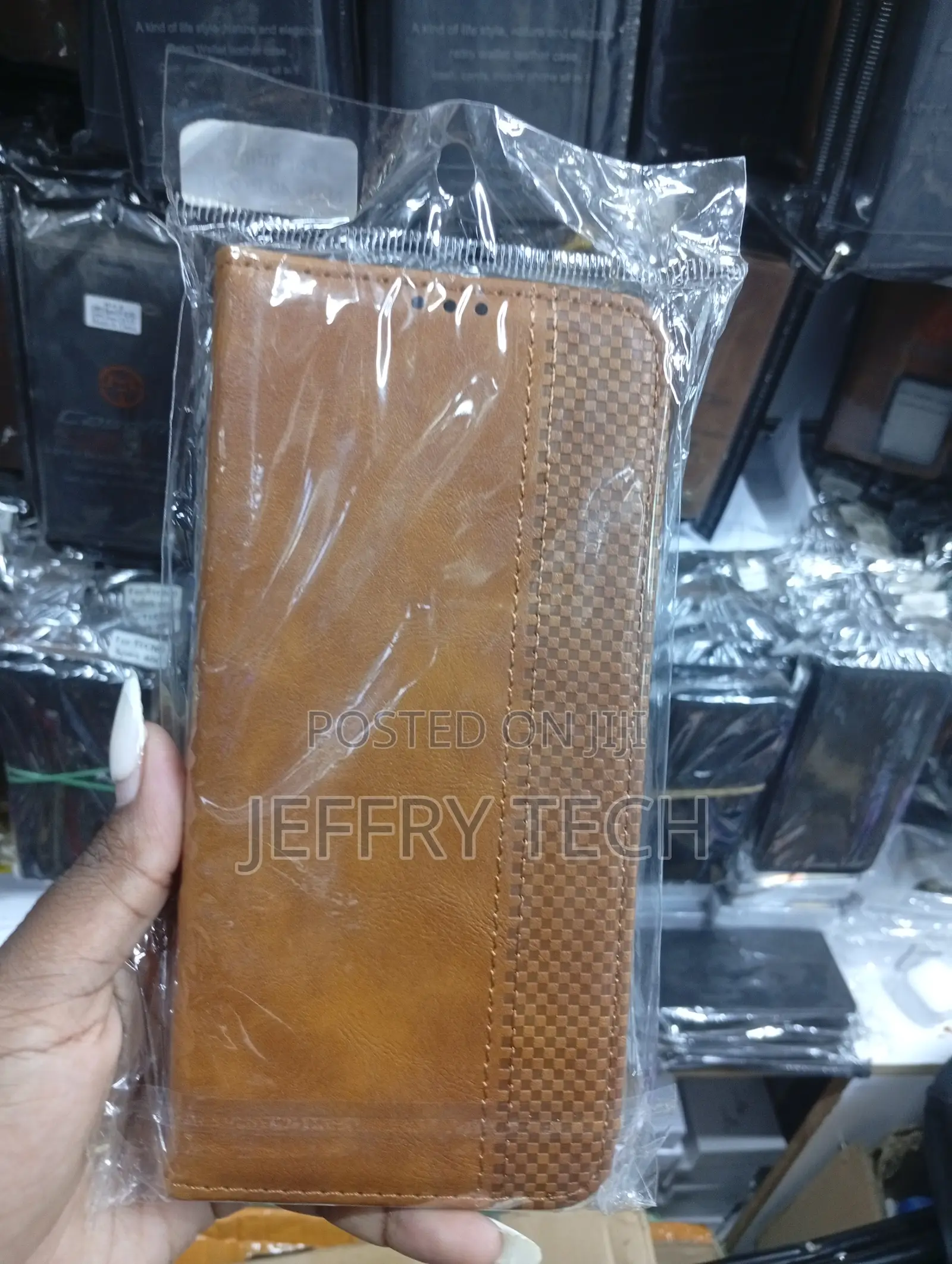 Brown Pu Leather Wallet Case With a Mosaic Texture Border