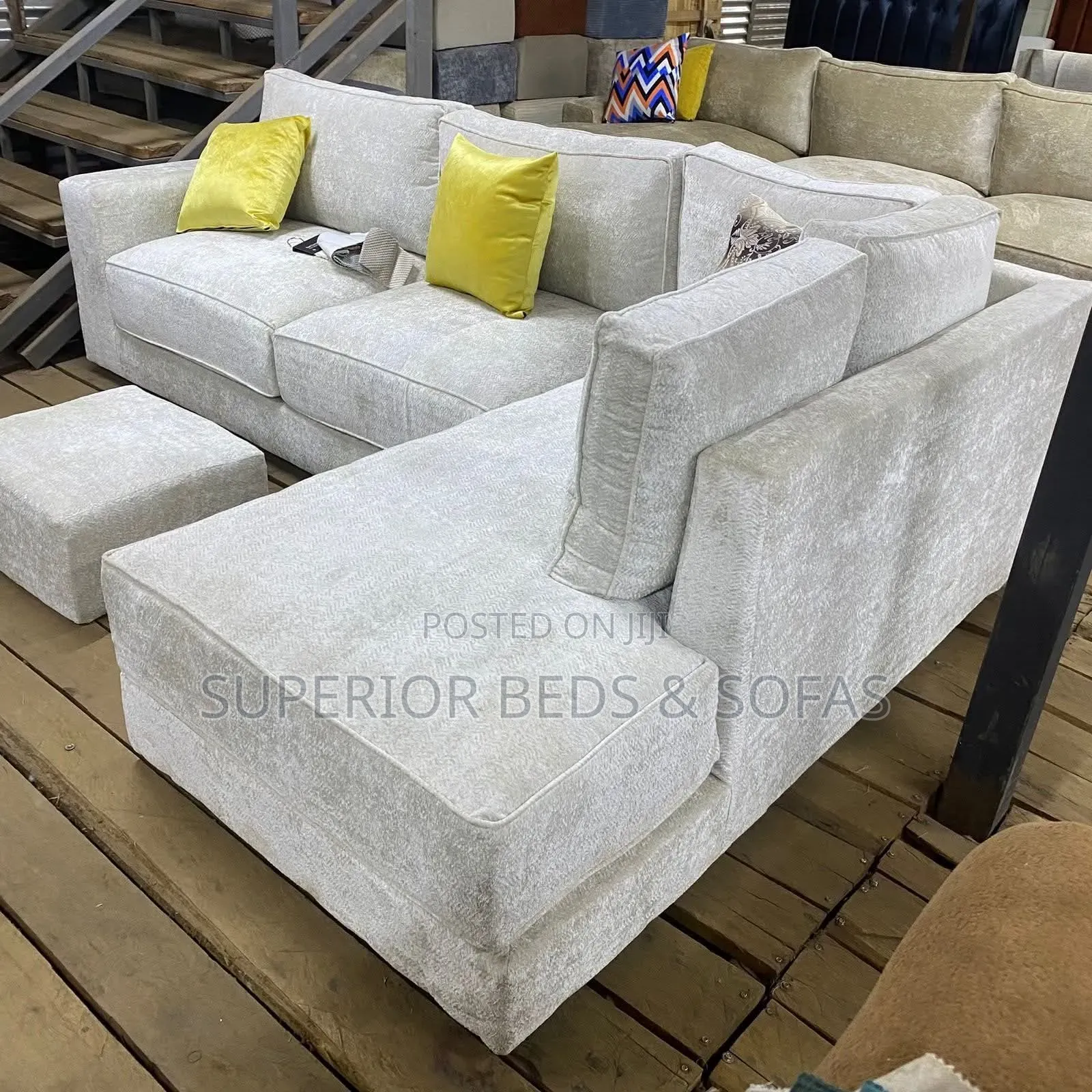 Silver Lounge L-Shape Sofa (5 Seater) + Ottoman