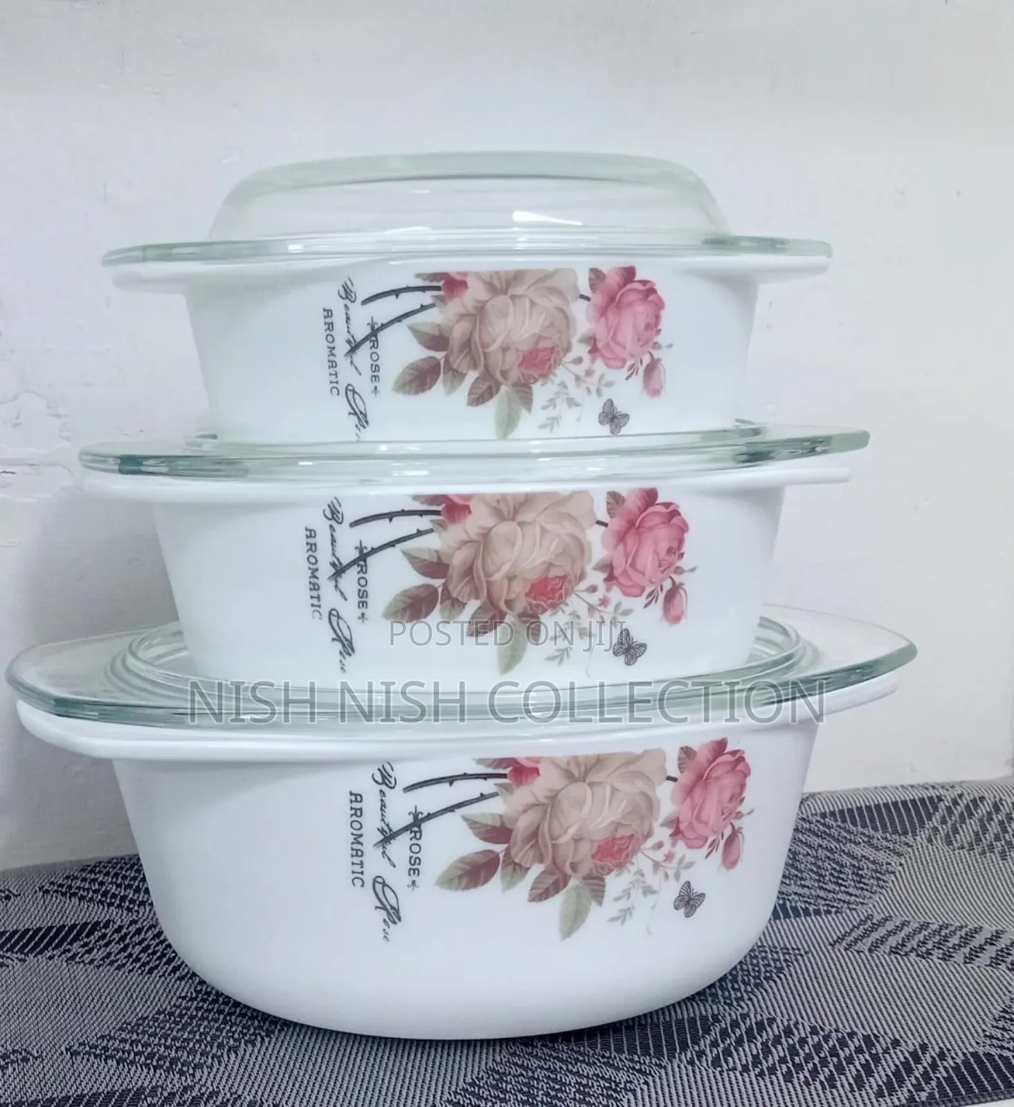 3pcs Flowered Casserole Dishes.