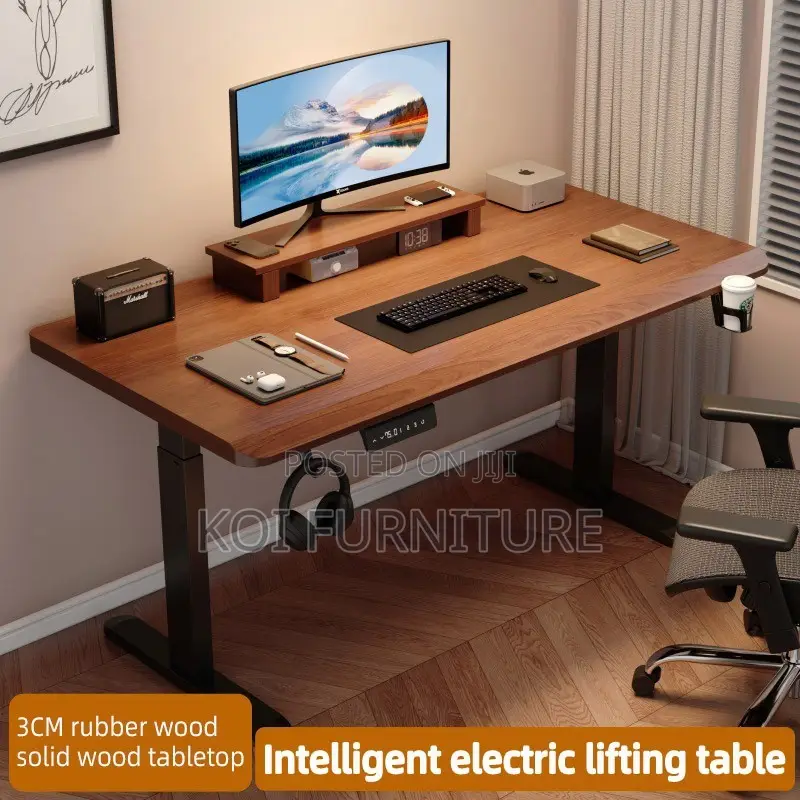 Office Desk : Toky2 1.8m Brown Modern Electric Height-Adjustable Desk
