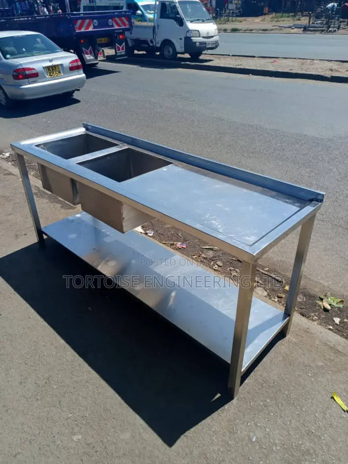 Stainless Steel Double Kitchen Sink With Table Top Size 1800mm Long