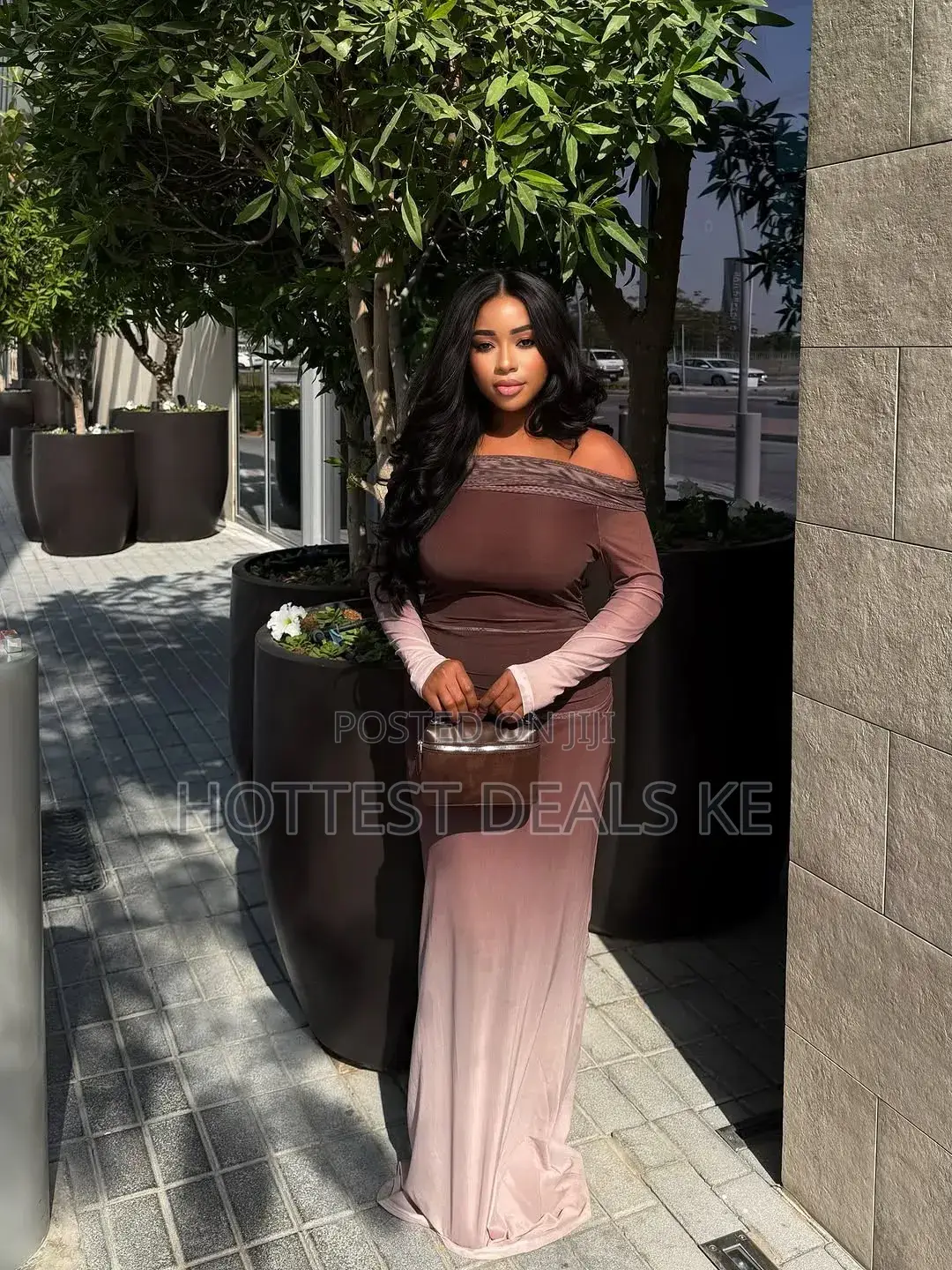 Temu Elegant Gradient Positioning Print Off-Shoulder Dress