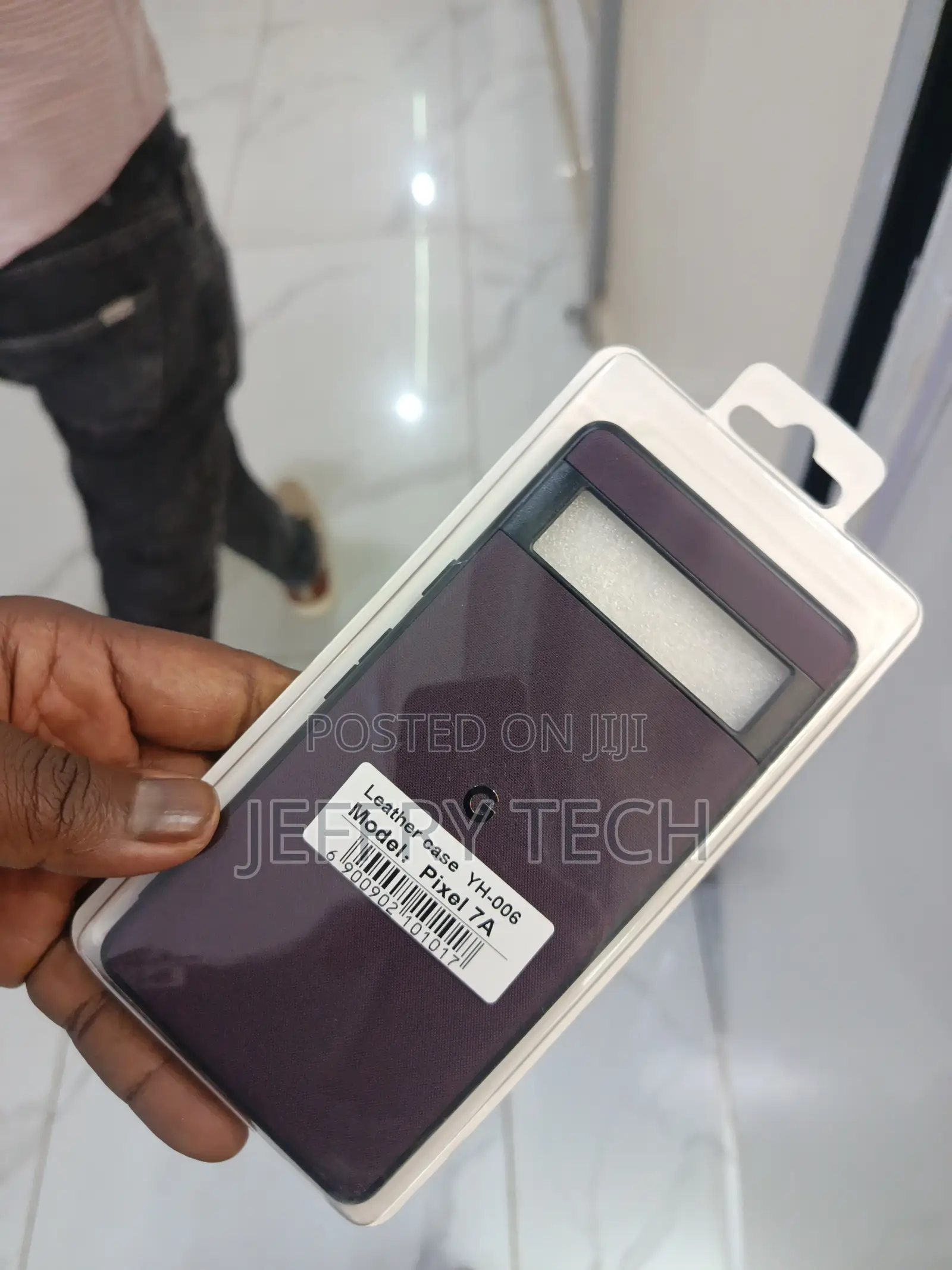 Purple Leather Protective Case for the Google Pixel 7a Phone.