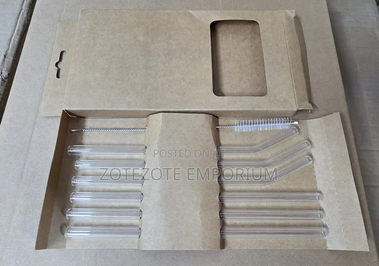 6pcs Clear High Borosilicate Glass Straw Set With Cleaning Brush