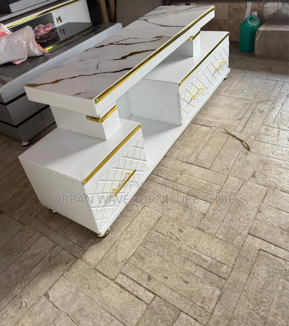 Goldish Striped Tv Stand