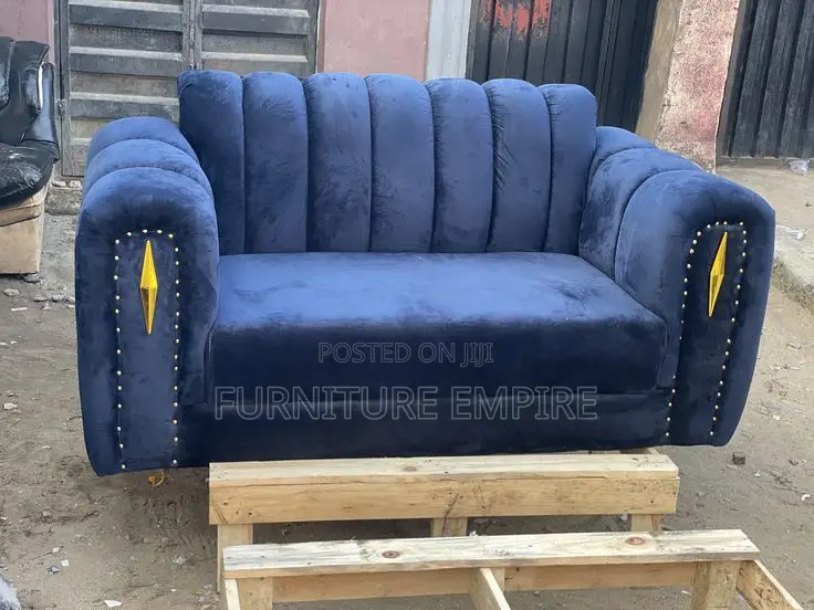 Luxury Royal Blue 2 Seater Velvet Sofa With Gold Accents