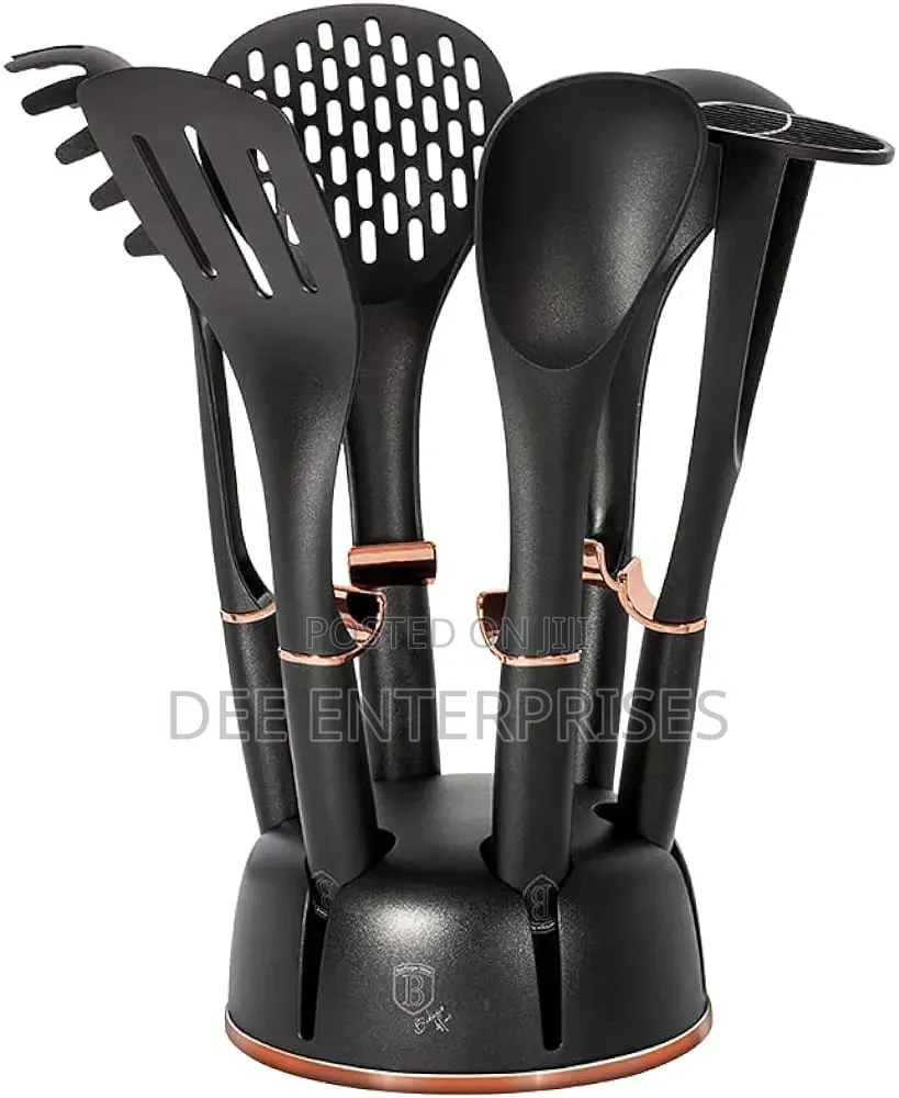 Haus Roland Rotating Stand 7pc Silicone Kitchen Serving Spoons Set