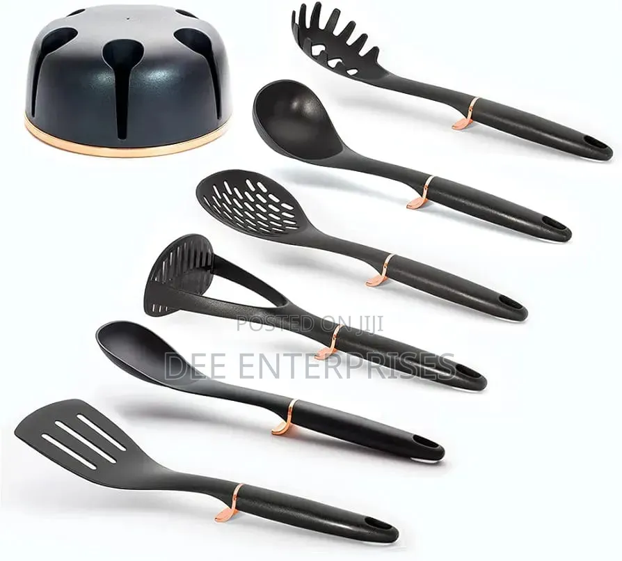 Haus Roland Rotating Stand 7pc Silicone Kitchen Serving Spoons Set