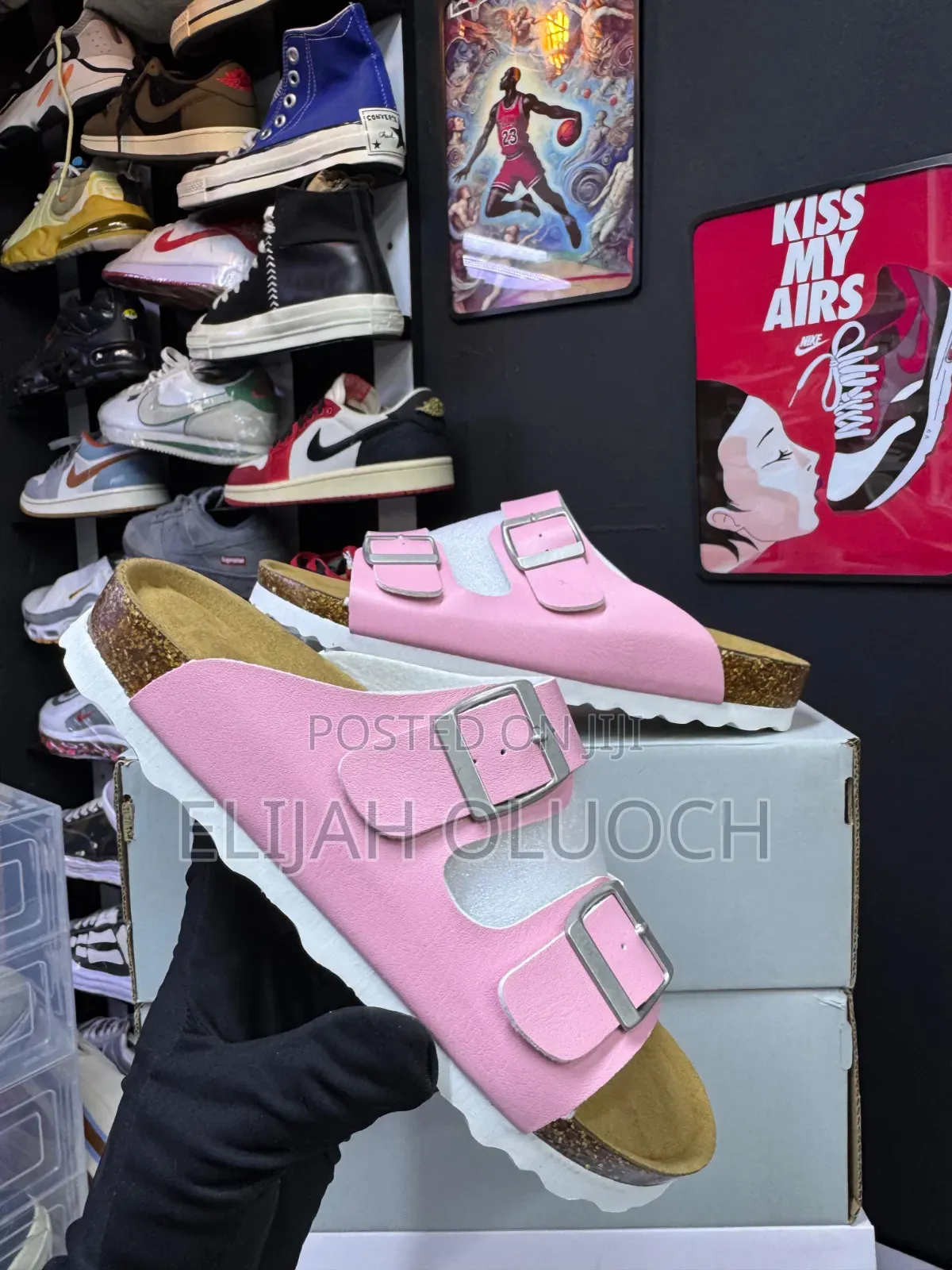 Pink Buckle Cork Sandals.(Birkenstock)