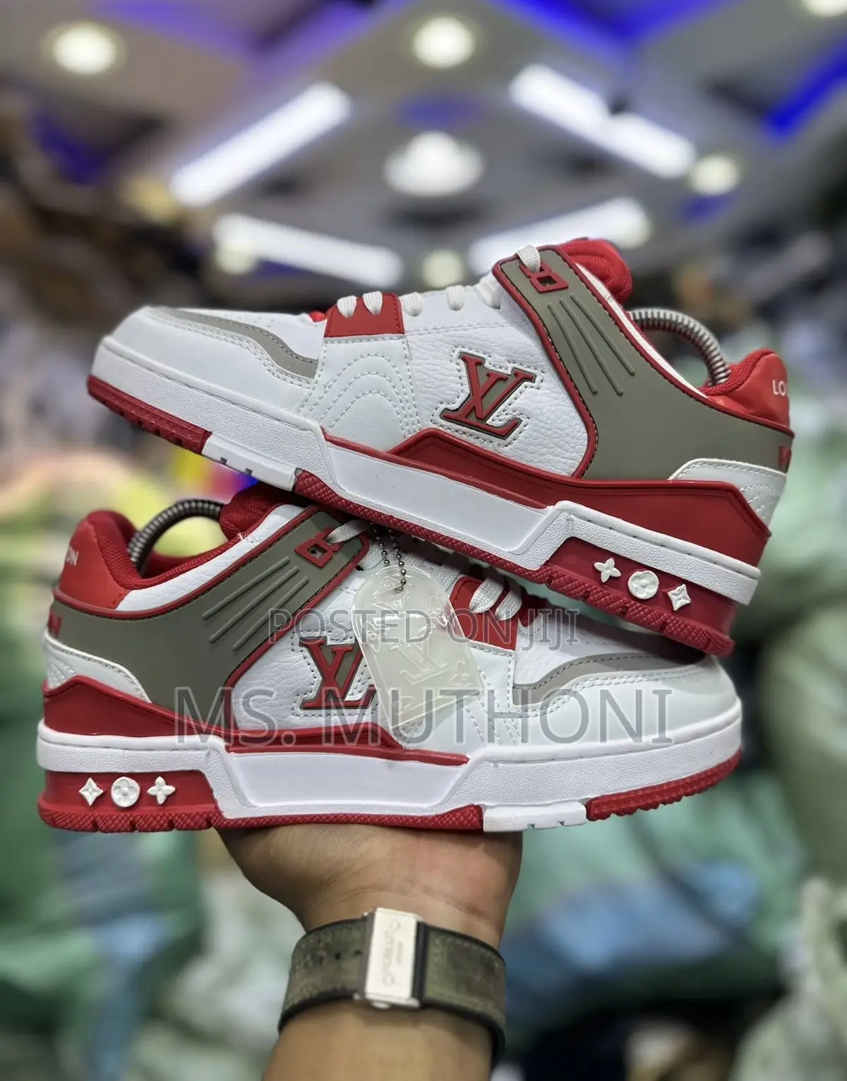 Louis Vuitton Lv Trainer Sneakers in a Red, White, and Grey Size 39-45