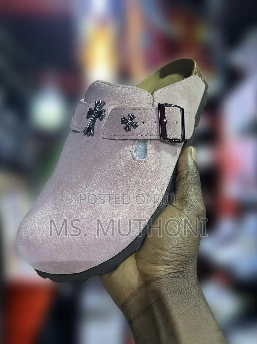 Pink Suede Chrome Hearts X Birkenstock Boston Clogs.
