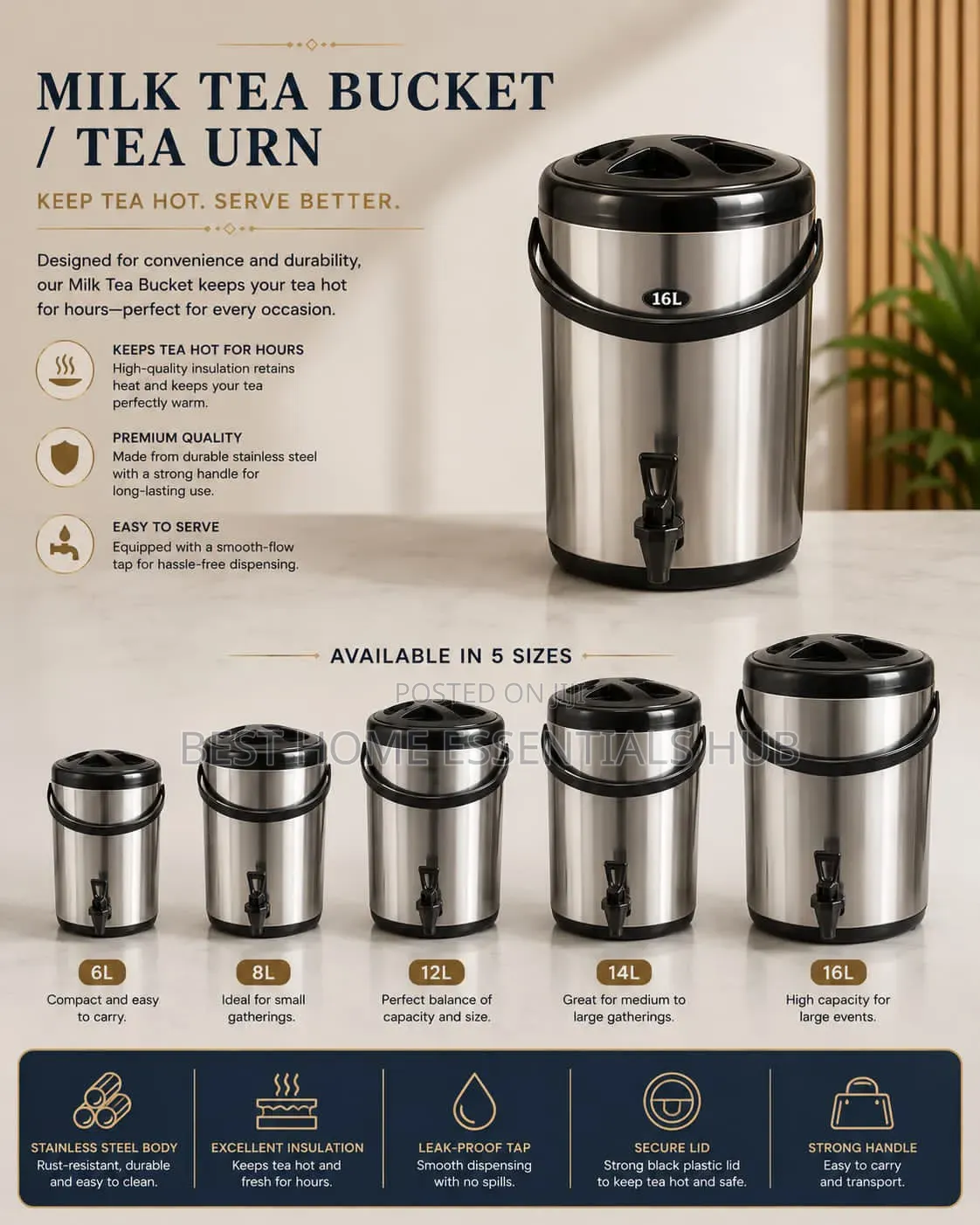 Steel Milk Tea Bucket /6l, 8l,12l,14l,16l