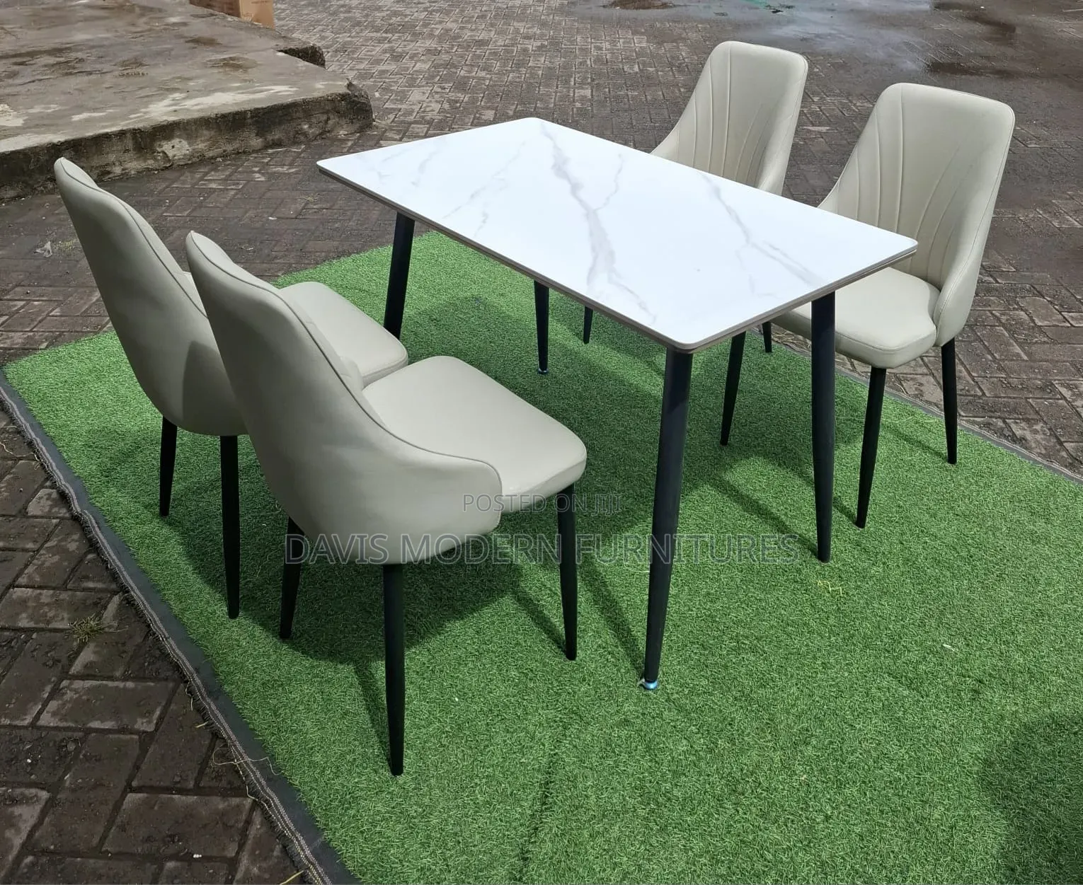 5-Piece Rectangular Marble-Top Dining Set With 4 Upholstered Chairs