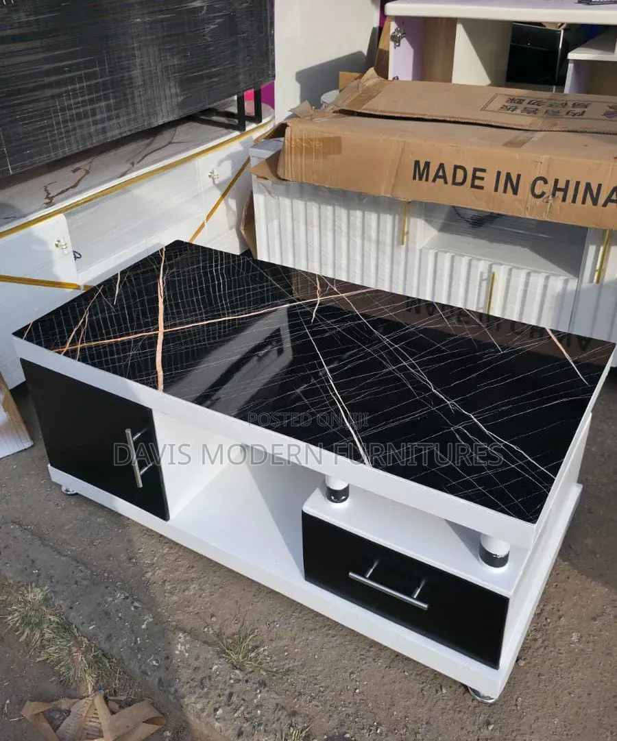 Modern Coffee Table With Black Marble-Effect Top and White-Black S
