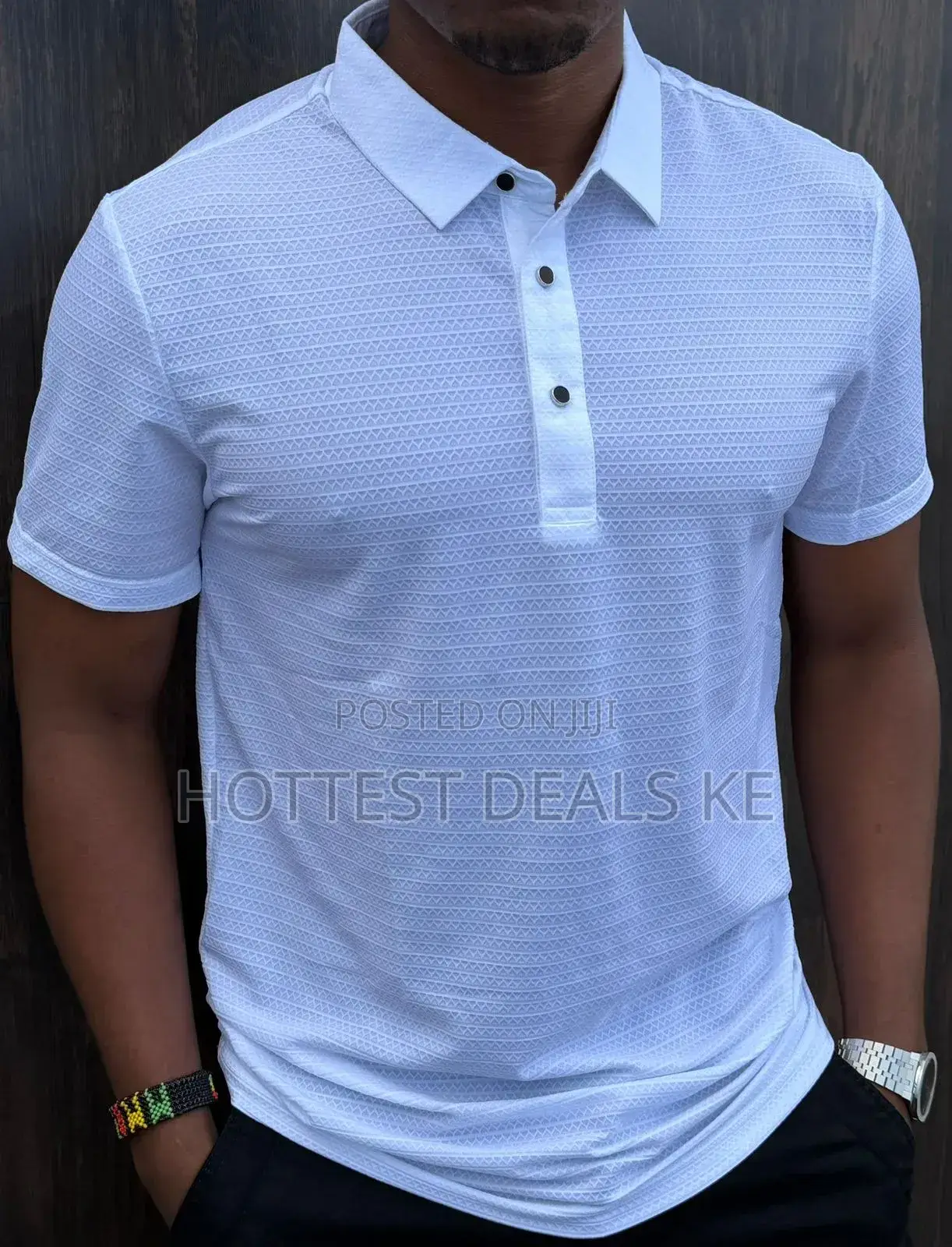 Terracotta-Colored Striped Knitted Polo Shirt With a Slim Fit