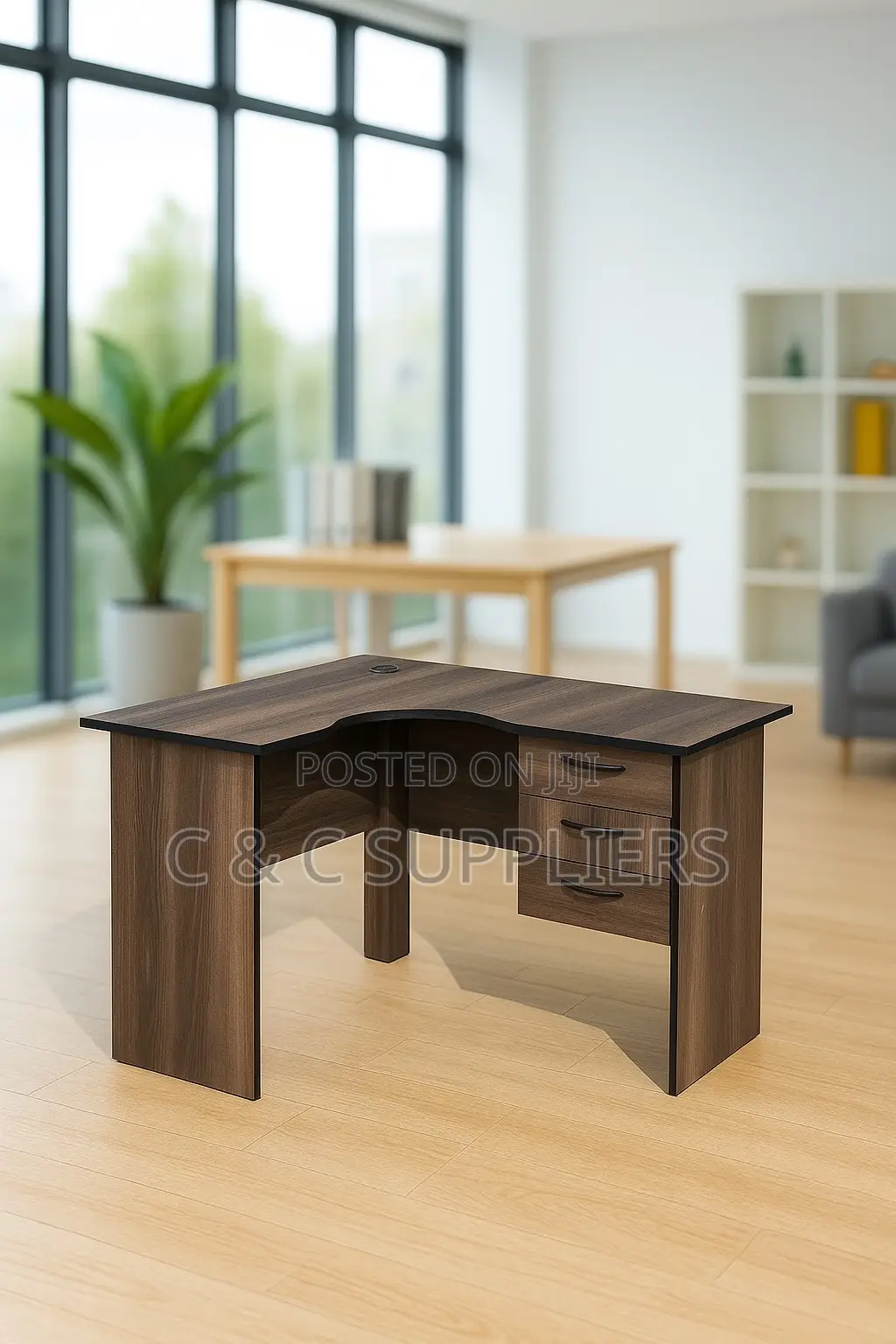 Curved 120cm Office Desk With Drawers