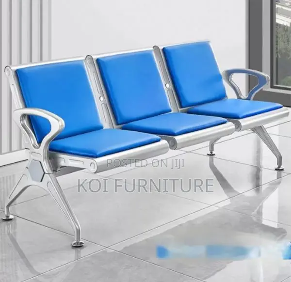 Office Bench:Blue 3-Seater Padded Heavy-Duty Office Waiting Room Bench