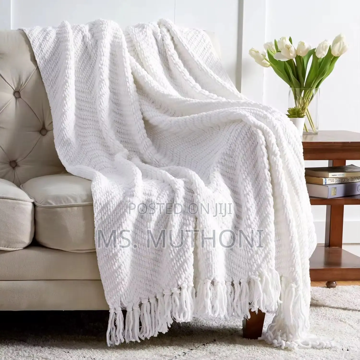 Textured Knitted Heavy Throw Blanket With Tassels*