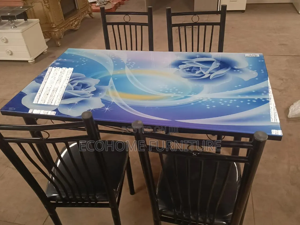 Black Classic Four Seater Glass Dinning Table