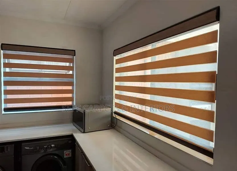 Sheer Roller Zebra Blinds Brown Color and Grey Color Swatches