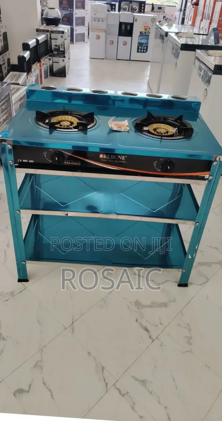 Heavy Duty Rebune Double Burner Standing Gas Stove With Shelves
