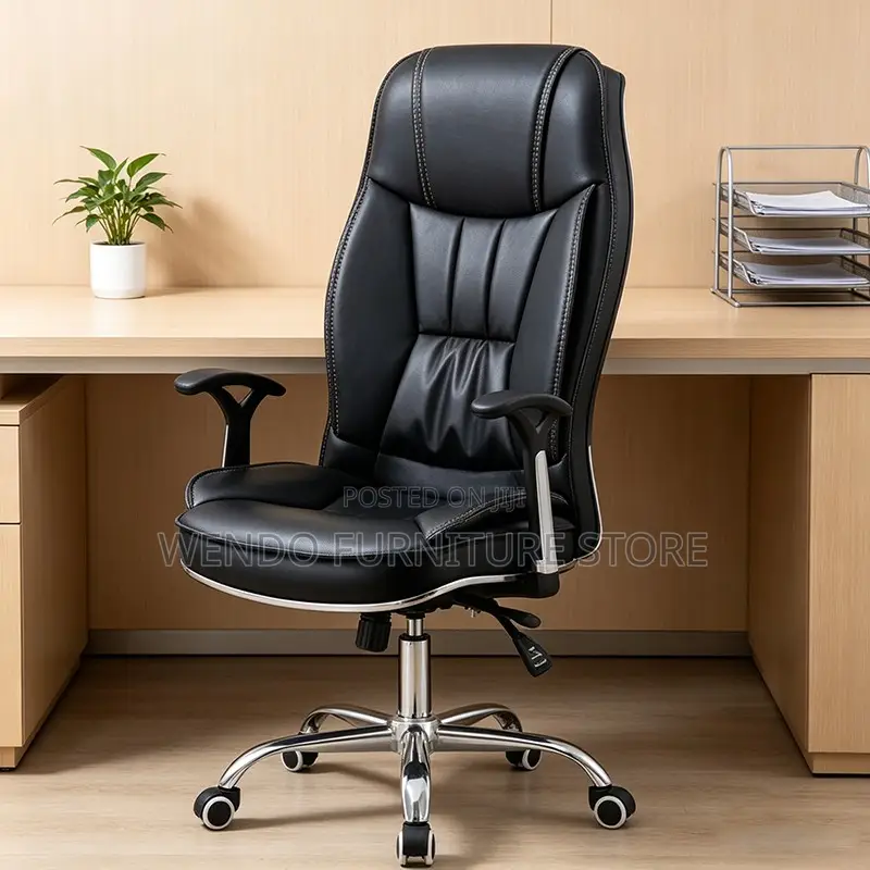 Office Chair: Black High-Back Leather Reclining Executive Office Chair