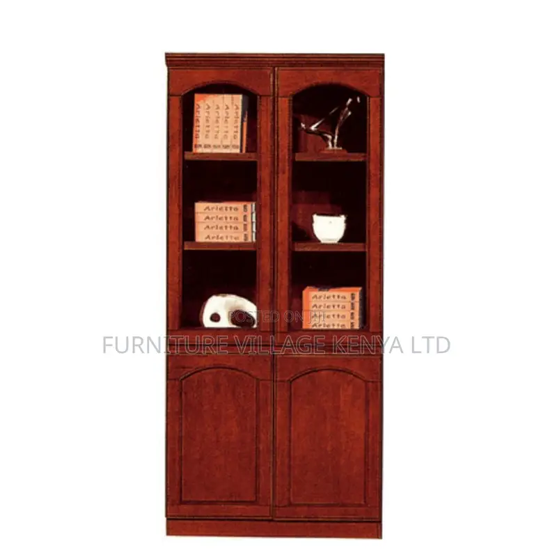 2-Door Mahogany Glass Front Shelf Filling Cabinet