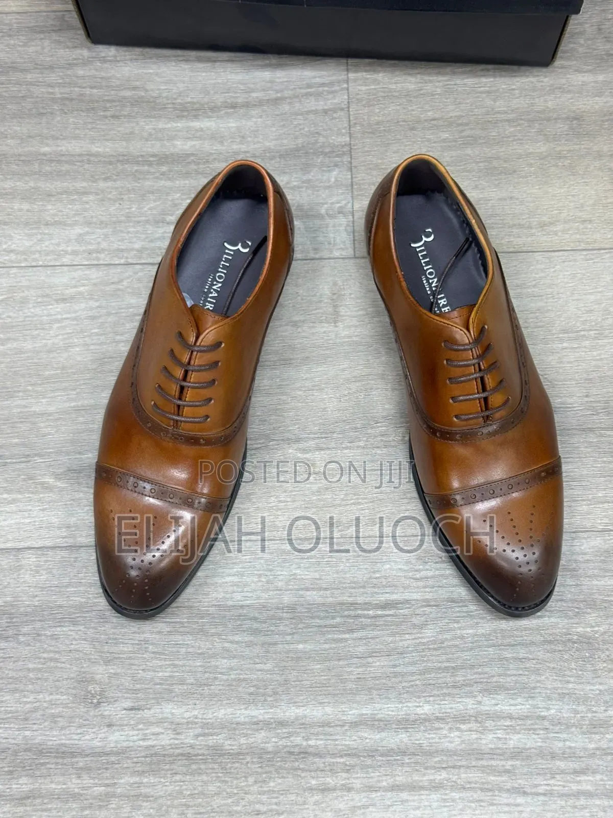 Brown Billionaire Premium Leather Semi-Brogue Oxford Shoes.