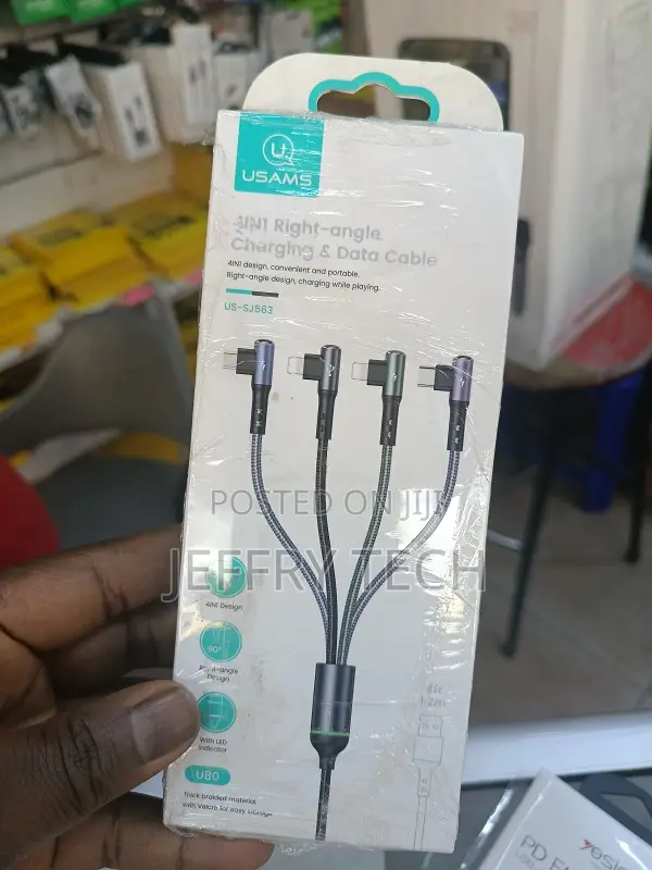 4-in-1 Right-Angle Charging Cable 1.2m, Usb-C, Lightning, Micro-Usb