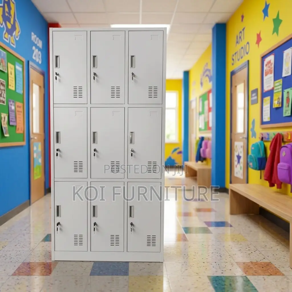 Office Cabinet; 9 Lockers Gray Executive Files Cabinet