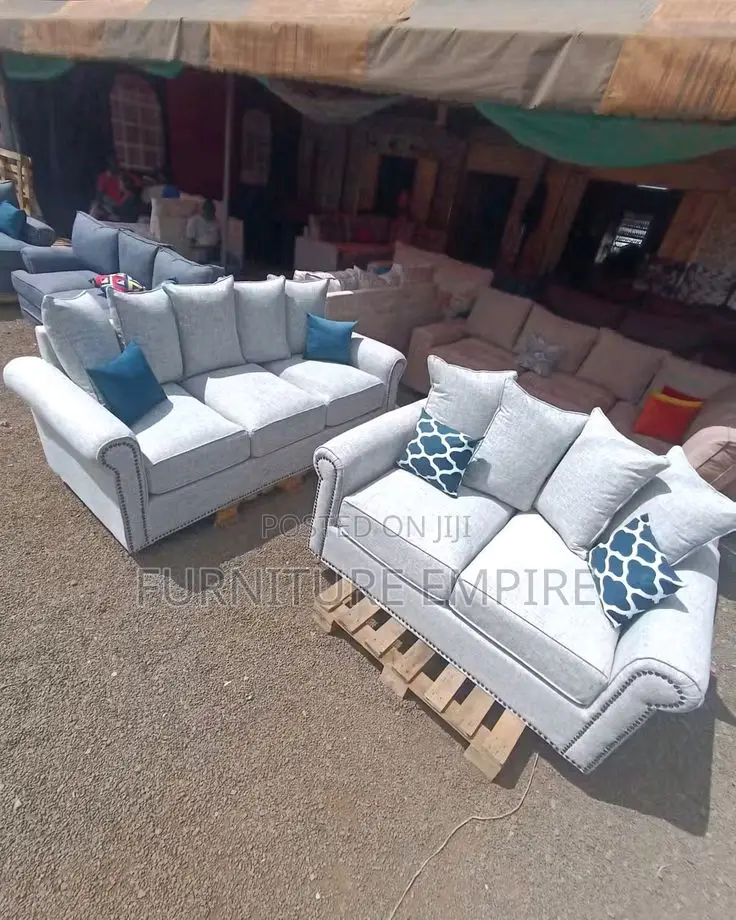 Stylish Gray Sofa Set With Nailhead Detailing
