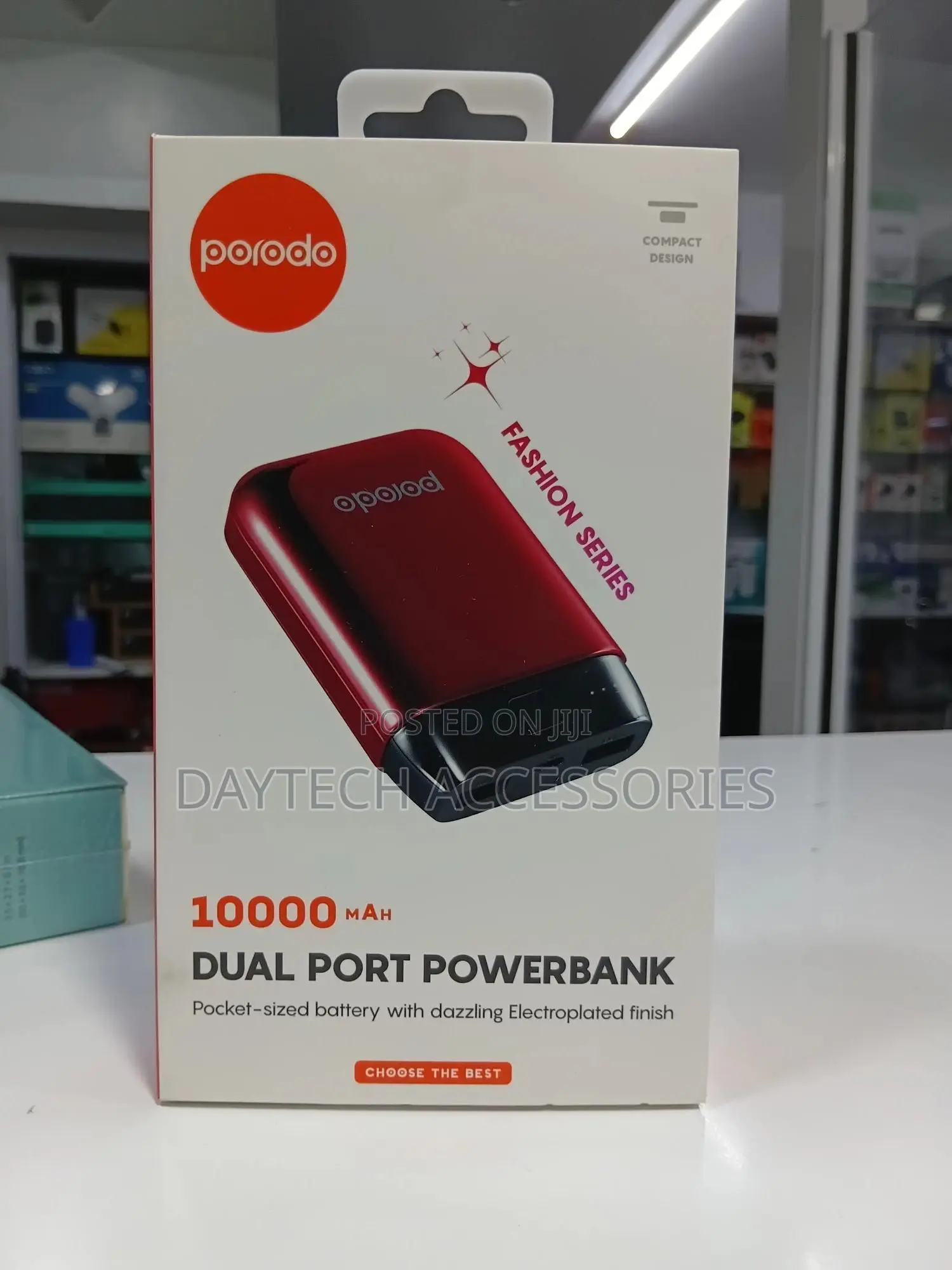 This Is a Porodo Fashion Series 10000mah Dual Port Powerbank in Red.