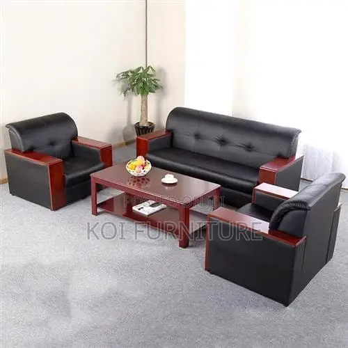 Office Sofa : Contemporary Black Pu Leather Executive Sofa 5 Seater