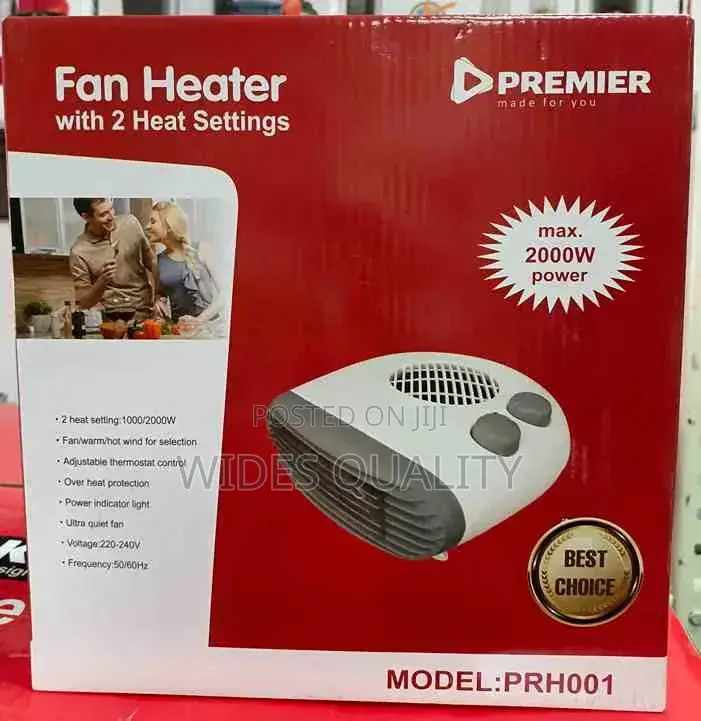 Premier 2000w Fan Heater in White.