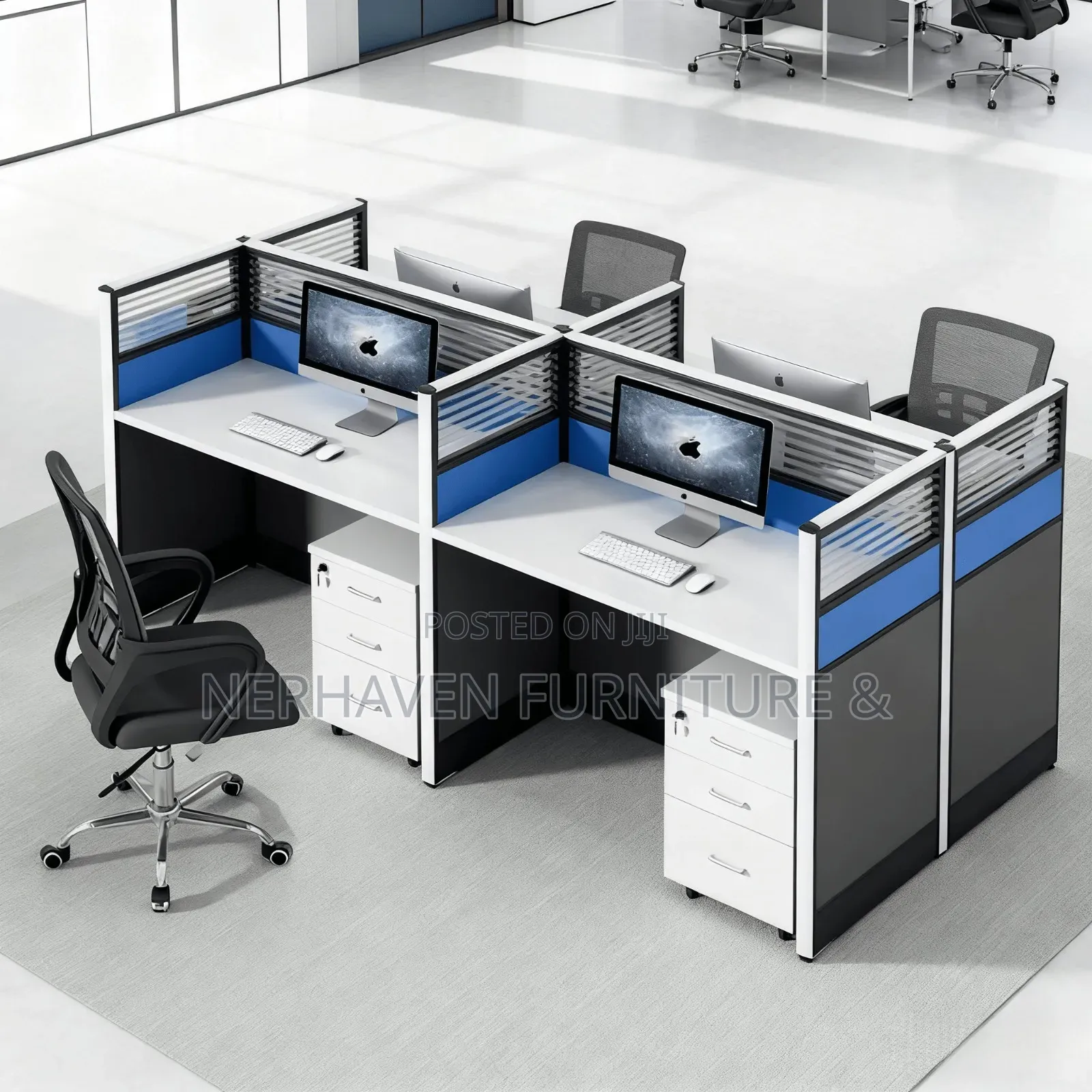4 Way Workstation With Movable Drawers - Shared Workspace Setup