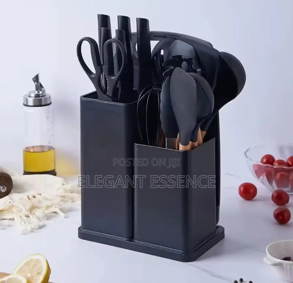 Silicone Wood Kitchen Utensil Set-Black