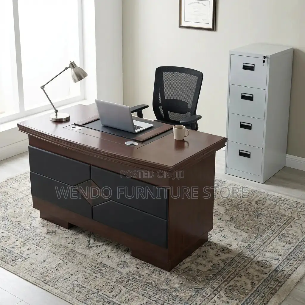 Office Desk : O9l1400mm Reddish-Brown Wooden Executive Office Desk