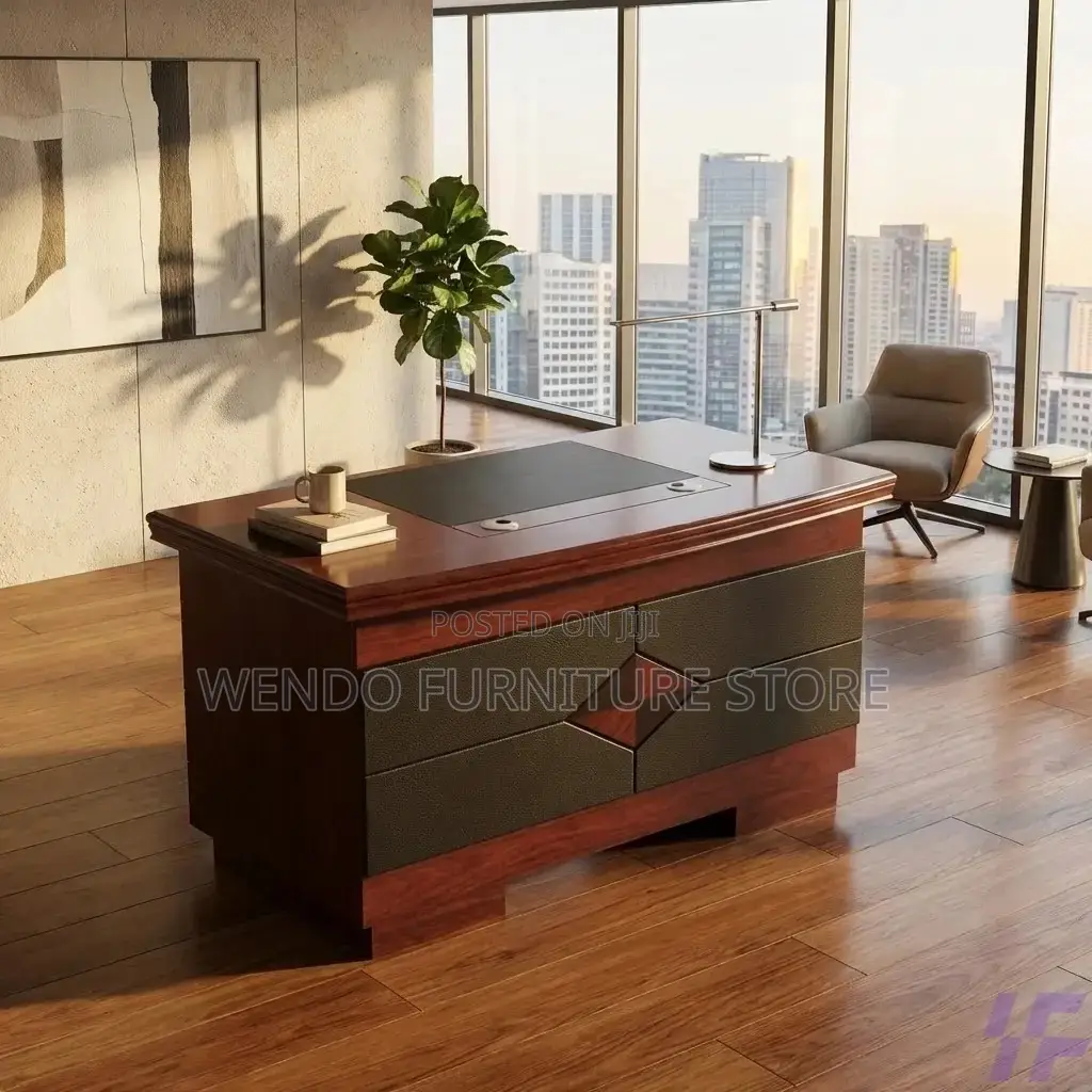 Office Desk : O9l1400mm Reddish-Brown Wooden Executive Office Desk