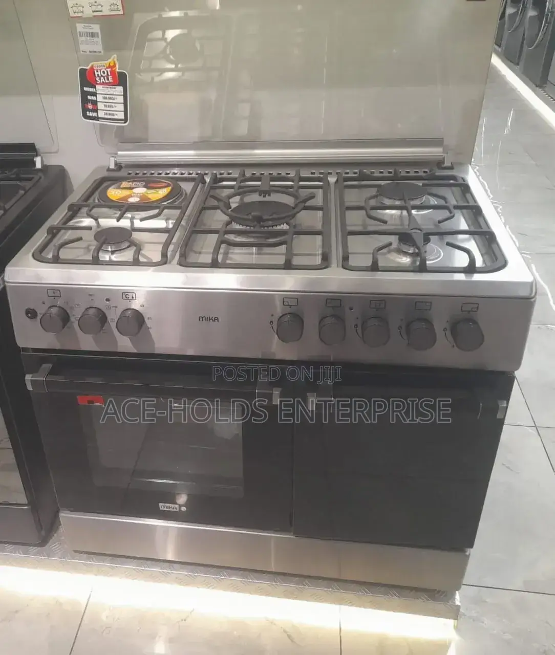Mika Standing Gas Cooker 90*60 - 4 Gas Pool Jet Burners (1 Wok) + 1e