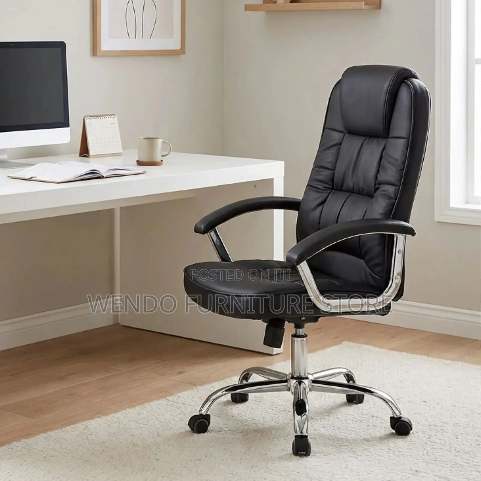 Office Chair : Black High-Back Leather Executive Office Chair