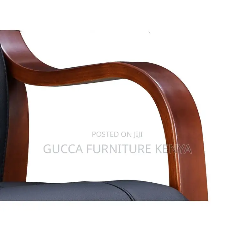 Pu Leather Guest Chair With Mahogany Arms