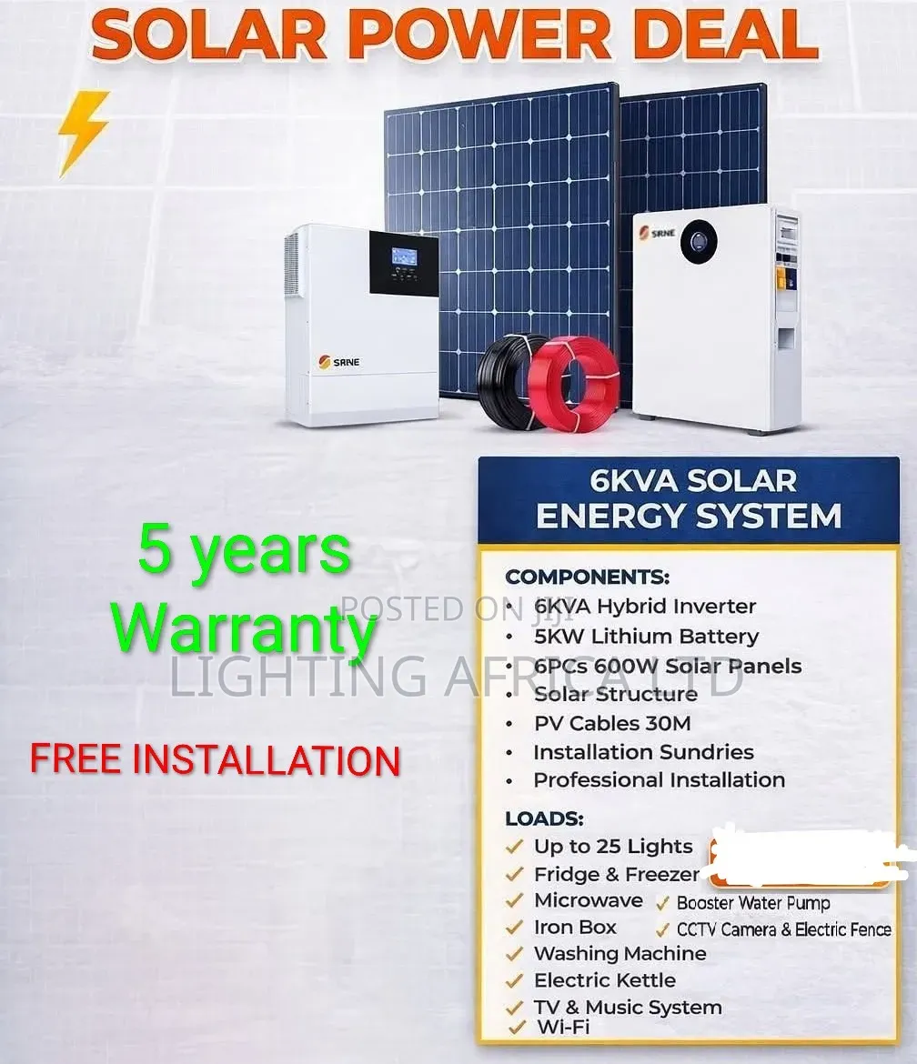 6kva Inverter - 5kwh Lithium Battery - (6)600w Solar Bifacial System