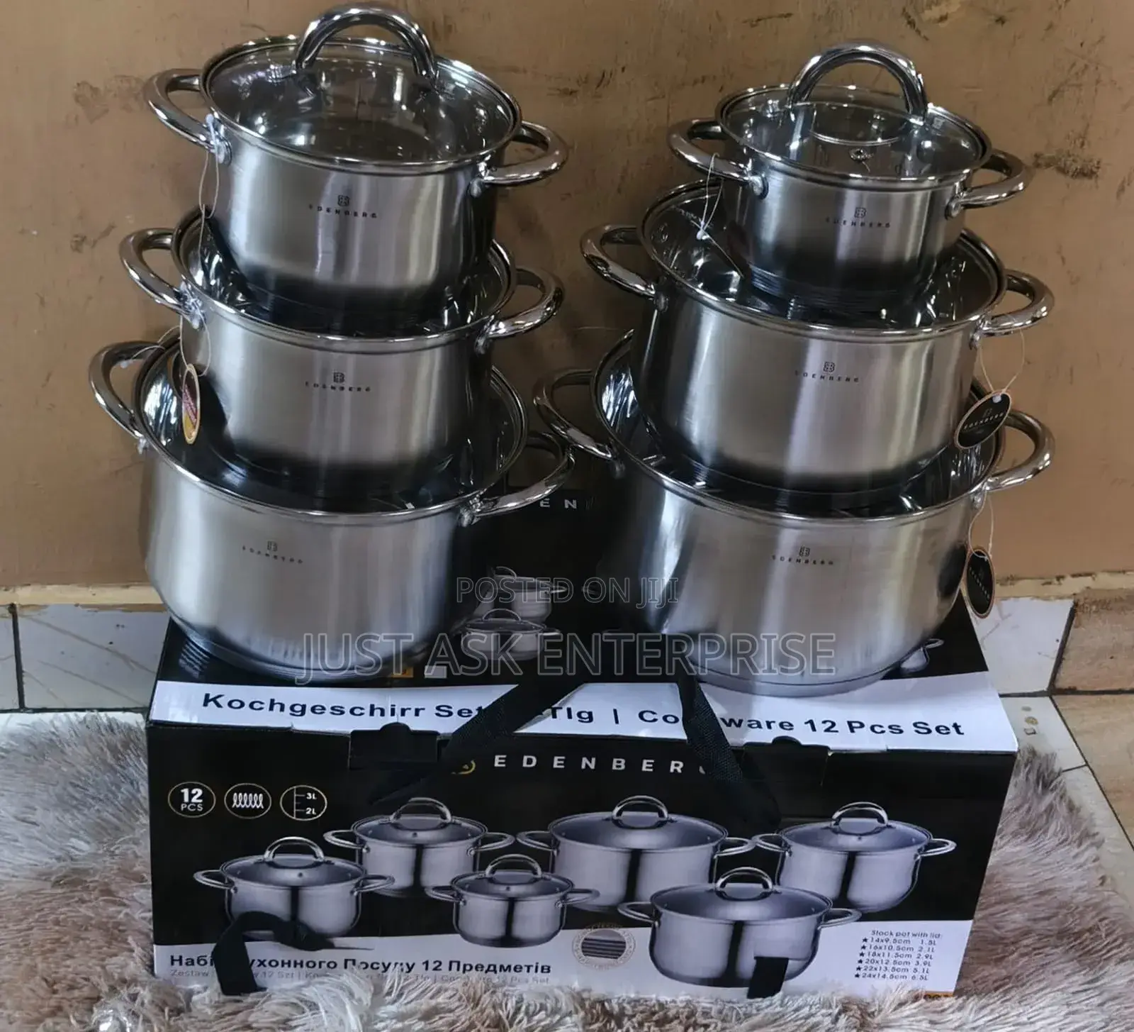 Model: 4000 - Edenberg 12 Pieces Stainless Cookware Sufuria Set