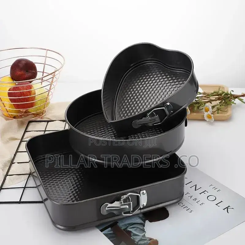 3pcs Non-Stick Cake Baking Tins Set – Round, Square Heart Shape