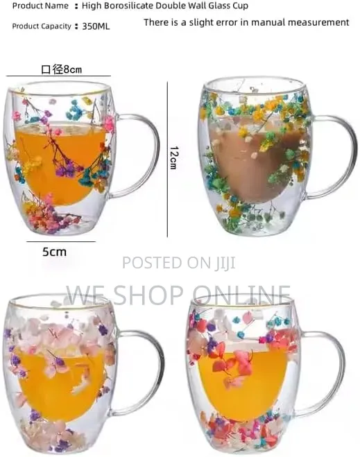 Double Wall Glass Coffee Mug With Colorful Floral Design 350ml